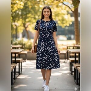 J. Jill Navy Floral Midi Dress